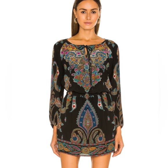 Anthropologie Tolani Embroidered Boho Long Sleeve Mini Dress Black Size S - Picture 3 of 12